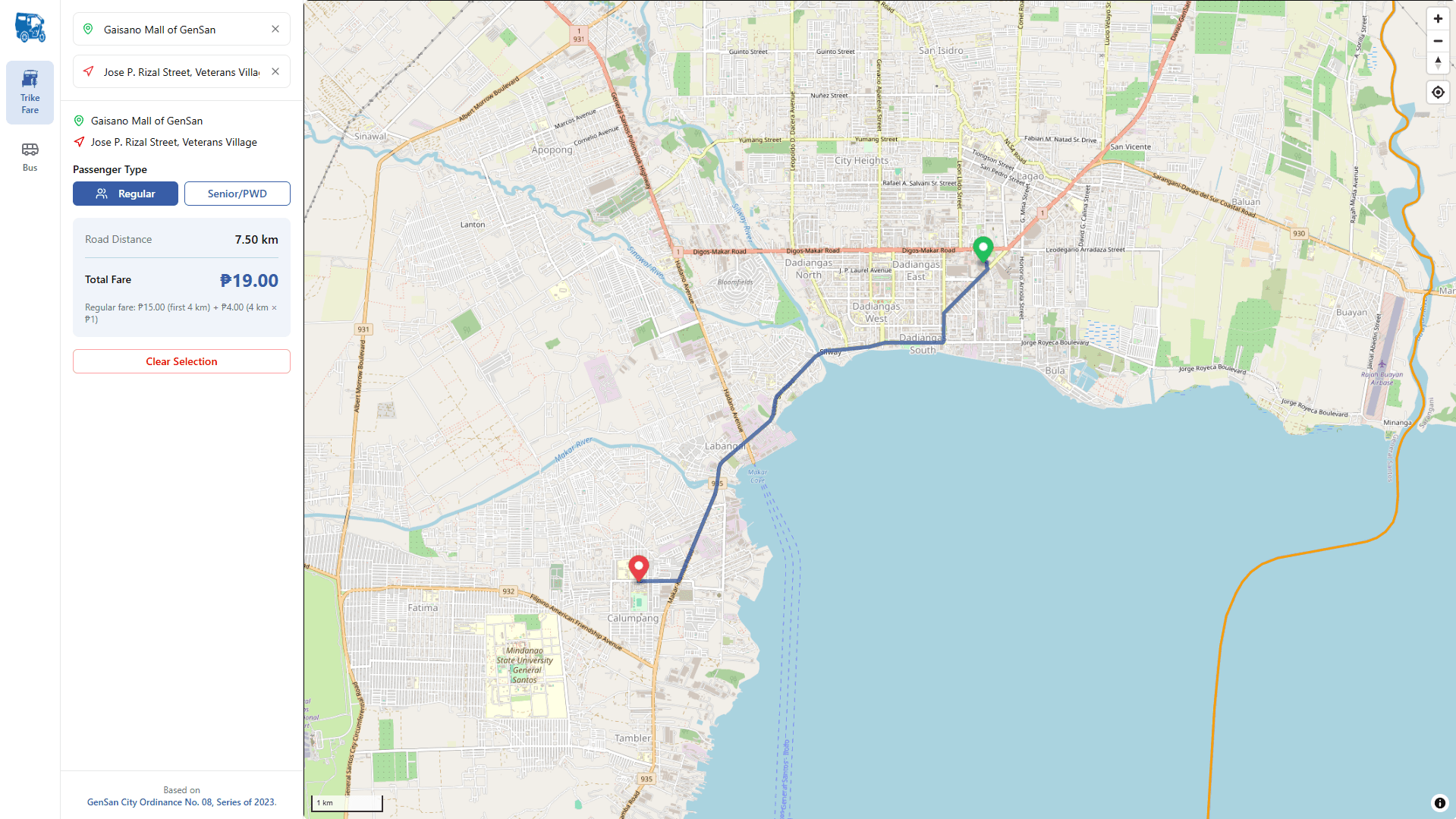 GenSan Transport application screenshot